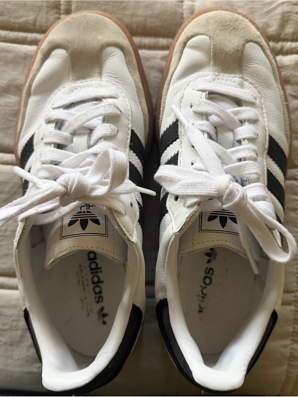 adidas Sambas White Sneakers with Black Stripes and Gum Sole - Picture 2 of 4